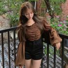 Puff-sleeve Shirred Blouse Coffee - One Size