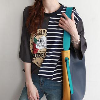 Skull Stripe Asymmetric Print T-shirt