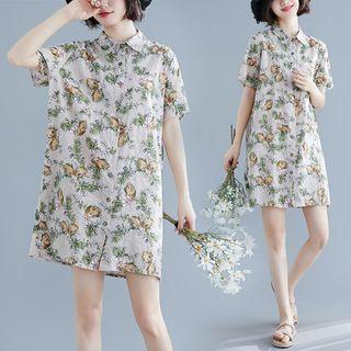 Print Short-sleeve Medium Long Shirt As Shown In Figure - L