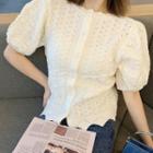 Puff-sleeve Knit Top White - M