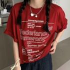 Short-sleeve Lettering Print T-shirt Red - One Size
