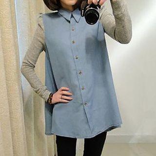 Panel Long-sleeve Denim Blouse