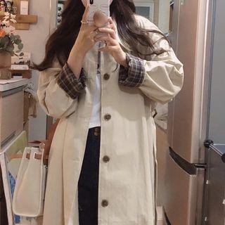 Long-sleeve Plaid Jacket Coffee - One Size