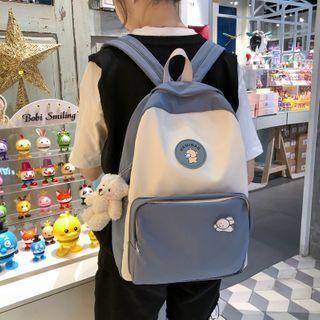 Bear Applique Two-tone Canvas Backpack