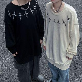 Couple Matching Long-sleeve Cross Print Sweater