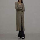 Cable-knit Long Cardigan Dress Melange Beige - One Size