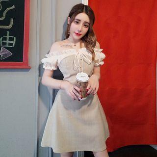 2 Way Off-shoulder Ruffle-trim Puff-sleeve Dress