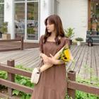 Square-neck Linen Blend Long Dress Brown - One Size