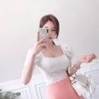 Puff-sleeve Cropped Lace Top