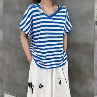 Cut-out Oversized Striped Knit Top