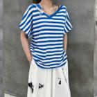 Cut-out Oversized Striped Knit Top
