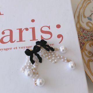 Beribboned Faux-pearl Earrings One Size