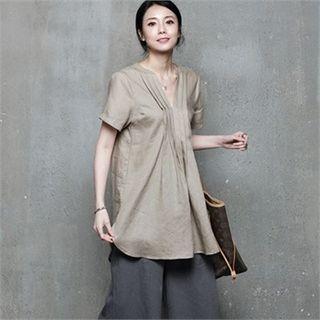 Open-placket Short-sleeve Top