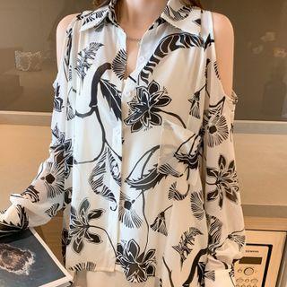 Cold-shoulder Floral Shirt