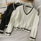 V-neck Off Shoulder Striped Sweater