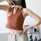 Polo Neck Lettering Crop Tank Top