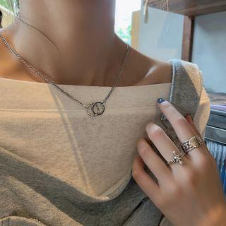 Ring Chain Necklace Double Ring - Silver - One Size