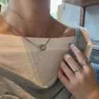 Ring Chain Necklace Double Ring - Silver - One Size