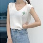 Palm Tree Embroidered Knit Tank Top