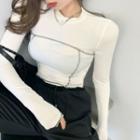 Stitched Trim Long-sleeve Cropped Top