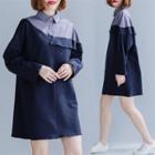 Long-sleeve Frill Trim Color Block Polo Dress