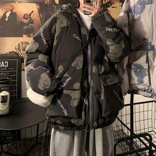 Bear Print Hooded Zip Padded Coat