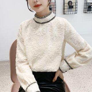 Mock-neck Contrast Trim Blouse