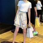 Set: Short-sleeve T-shirt + Mini Striped A-line Skirt