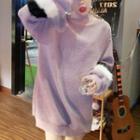 Mock Neck Furry-trim Mini Pullover Dress