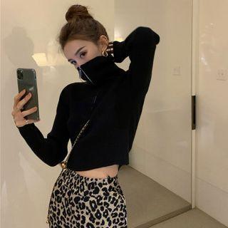 Plain Turtle-neck Long-sleeve Knit Top / Boot-cut Pants
