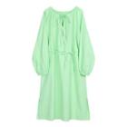 Puff-sleeve Midi Dress Green - One Size