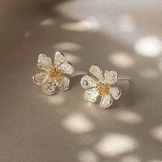Rhinestone Flower Earring 1 Pair - Silver Earring - One Size