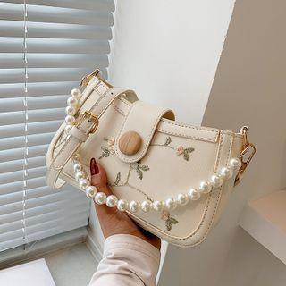 Floral Embroidered Faux Leather Shoulder Bag