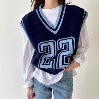 Number Jacquard Sweater Vest