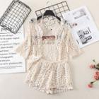 Halter Crop Camisole Top / Crochet Shorts / Cover-up