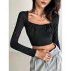 U-neck Ruched Crop T-shirt In 6 Colors