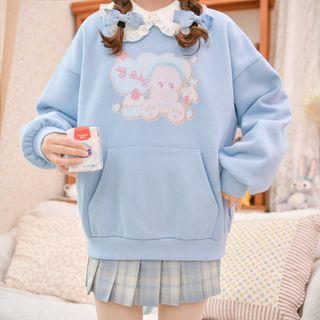 Monkey Print Collared Sweatshirt