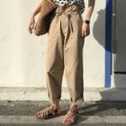 Spaghetti Strap Leaf Print Top / Straight-fit Pants