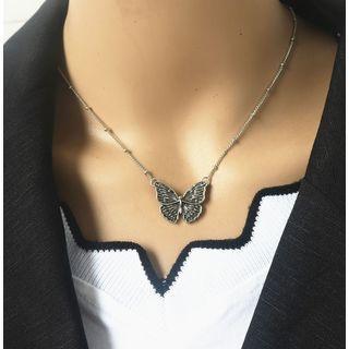 Butterfly Necklace Silver & Black - One Size
