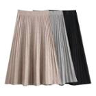 Pleated A-line Knit Midi Skirt