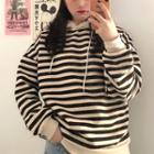 Striped Knit Hooded Top Almond - One Size