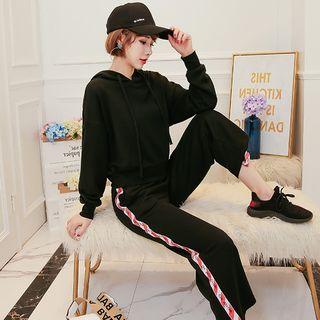 Set: Plain Hoodie + Lettering Trim Jogger Pants