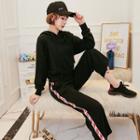 Set: Plain Hoodie + Lettering Trim Jogger Pants