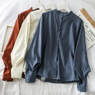 Stand-collar Bubble-sleeved Plain Shirt