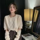 Set: Elbow-sleeve Crop Knit Top + Arm Sleeves Off-white - One Size