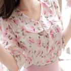 V-neck 3/4-sleeve Floral Blouse