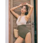 Two-tone Sleeveless Cutout Swimsuit