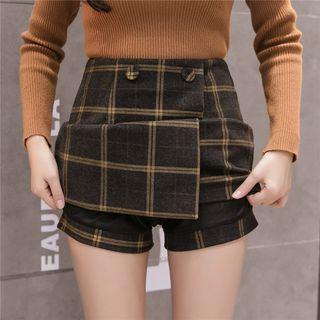 Button-detail Plaid Midi Skort