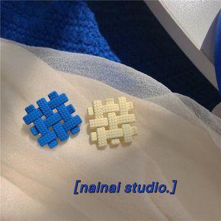 Woven Stud Earring Stud Earring - 1 Pair - Silver Stud - Blue & Almond - One Size