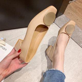 Metal Accent Block Heel Pumps